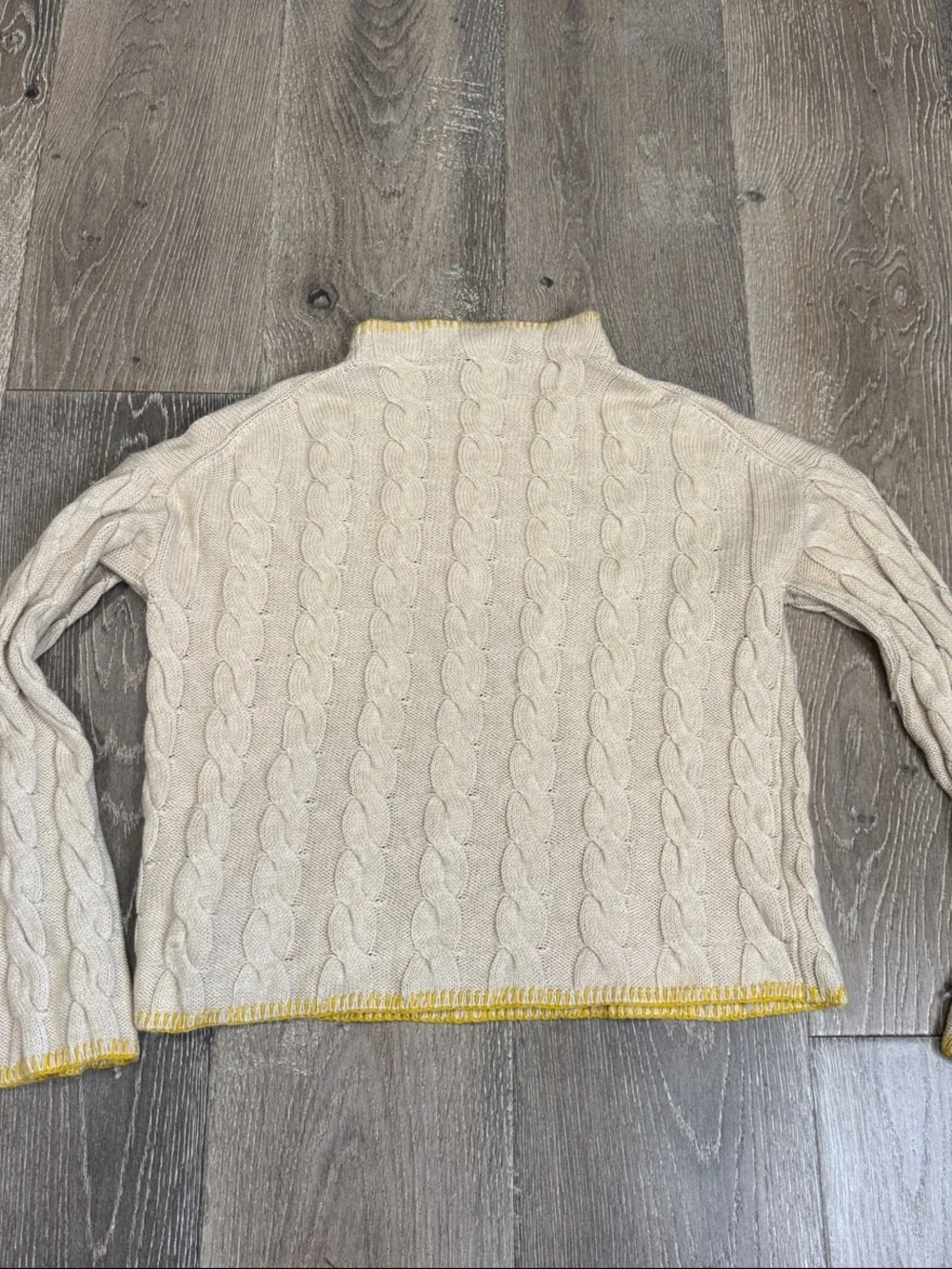 J. Crew Cream Cable Knit Crewneck Sweater with Yellow Trim CB0842